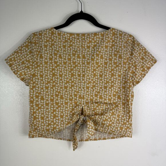 A Bin Metiseko Organic Cotton Yellow Leaf Print Top Size XS New w/ Tags Back Tie - Picture 8 of 13